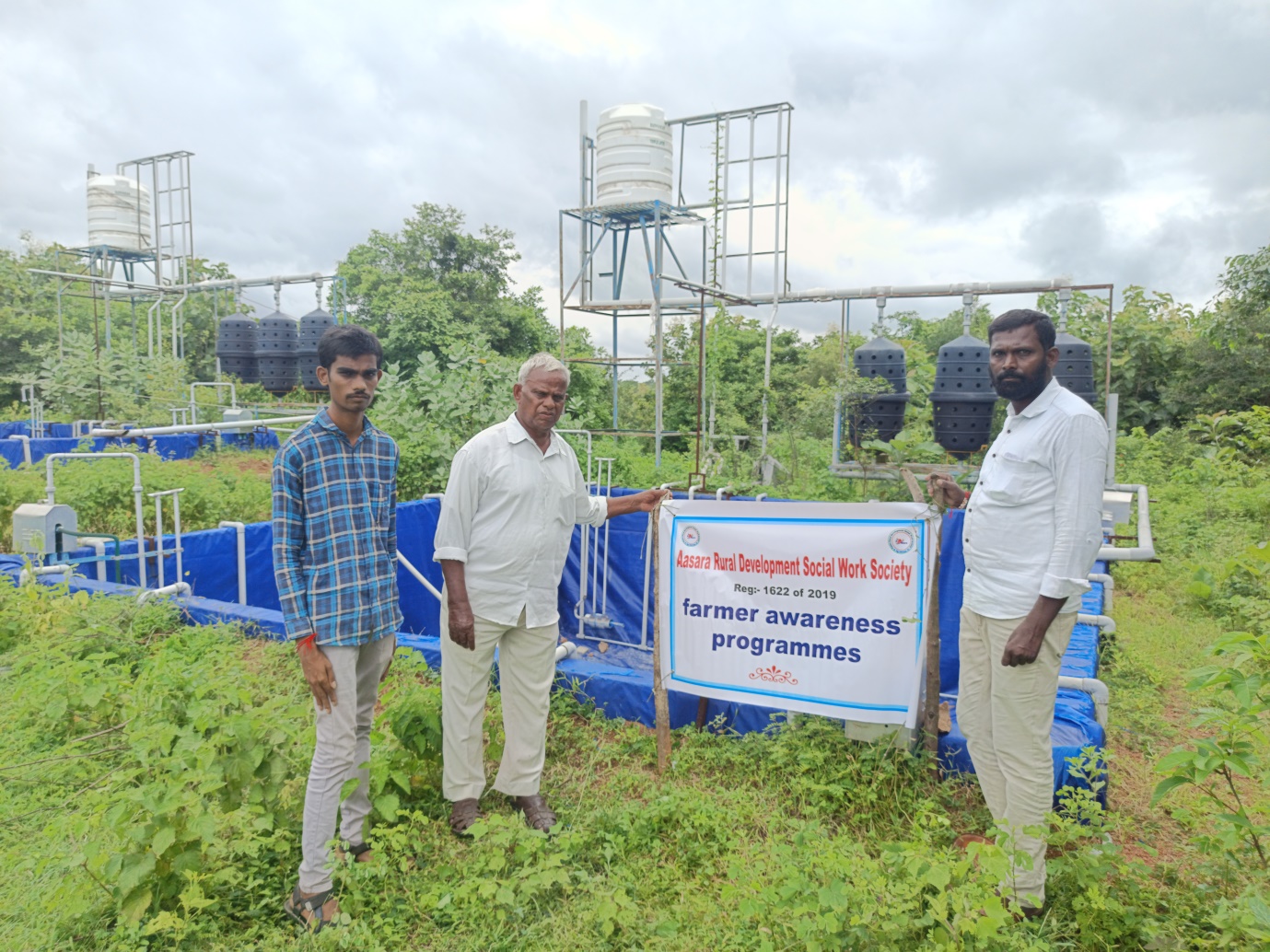 Aquaculture tanks at a farmer training site
